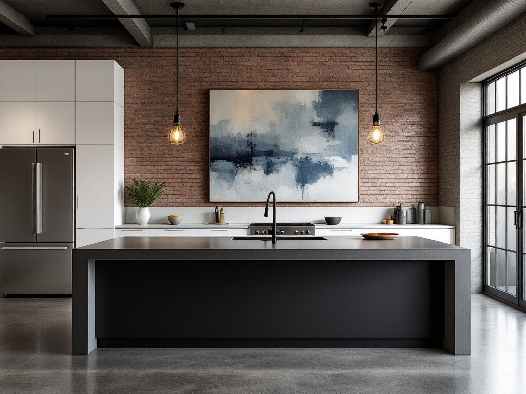 Fais moi une cuisine moderne dans une maison d'architecte, industriel

